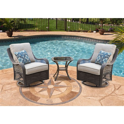 Hanover - Orleans 3pc Seating Set: 2 Swivel Gliders, 1 Side Table - Gray/Silver-United Backyard