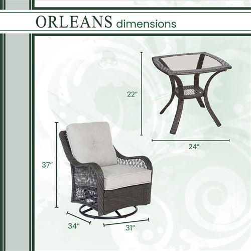 Hanover - Orleans 3pc Seating Set: 2 Swivel Gliders, 1 Side Table - Gray/Silver-United Backyard