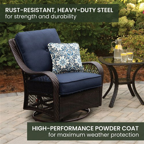 Hanover - Orleans 3pc Seating Set: 2 Swivel Gliders, Side Table - Brown/Navy-United Backyard