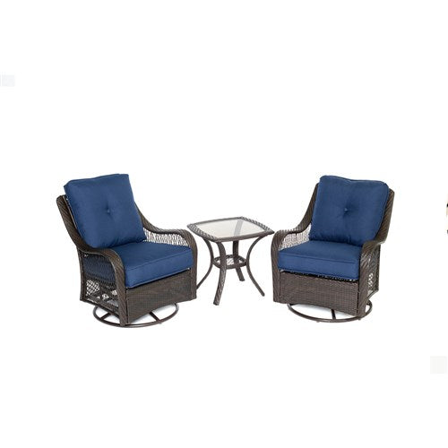 Hanover - Orleans 3pc Seating Set: 2 Swivel Gliders, Side Table - Brown/Navy-United Backyard