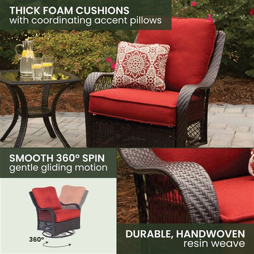 Hanover - Orleans 4pc Seating Set: 2 Swivel Gliders, Sofa, Coffee Table - Brown/Berry-United Backyard