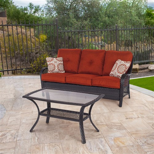 Hanover - Orleans 4pc Seating Set: 2 Swivel Gliders, Sofa, Coffee Table - Brown/Berry-United Backyard