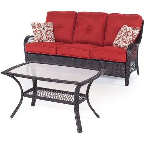 Hanover - Orleans 4pc Seating Set: 2 Swivel Gliders, Sofa, Coffee Table - Brown/Berry-United Backyard