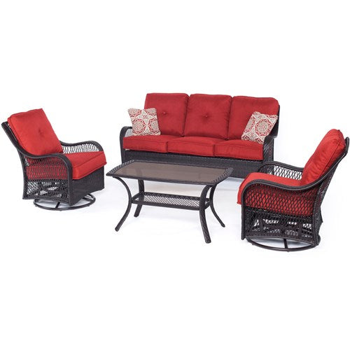 Hanover - Orleans 4pc Seating Set: 2 Swivel Gliders, Sofa, Coffee Table - Brown/Berry-United Backyard