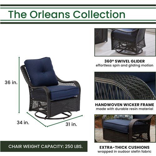 Hanover - Orleans 4pc Seating Set: 2 Swivel Gliders, Sofa, Coffee Table - Gray/Navy-United Backyard