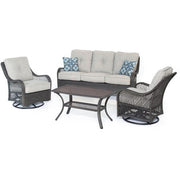 Hanover - Orleans 4pc Seating Set: 2 Swivel Gliders, Sofa, Coffee Table - Gray/Silver-United Backyard