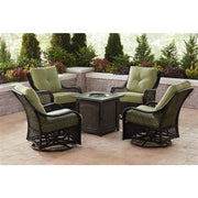 Hanover - Orleans 5pc: 4 Swivel Gliders and 26" Square Fire Pit - Green/Bronze-United Backyard