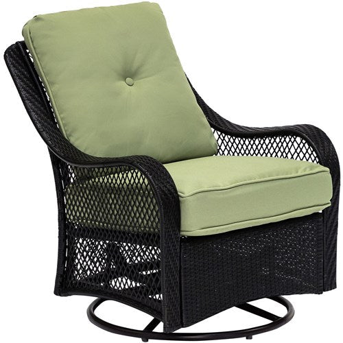 Hanover - Orleans 5pc: 4 Swivel Gliders and 26" Square Fire Pit - Green/Bronze-United Backyard