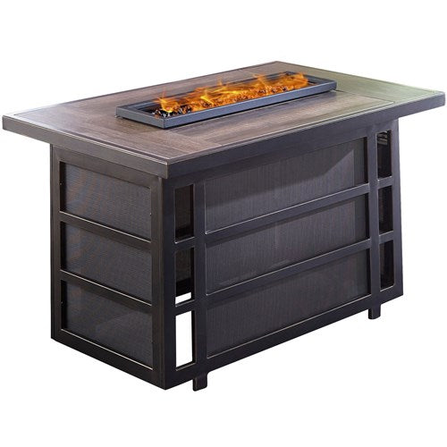 Hanover - Orleans 5pc Fire Pit: 4 Swivel Gliders, Rectangle KD Fire Pit w/Tile - Tan/Tile-United Backyard