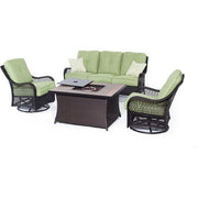 Hanover - Orleans FP Seating Set: 2 Swivel Gliders, Sofa, FP Comfortable w/WoodGrain Tile - Brown/Green-United Backyard