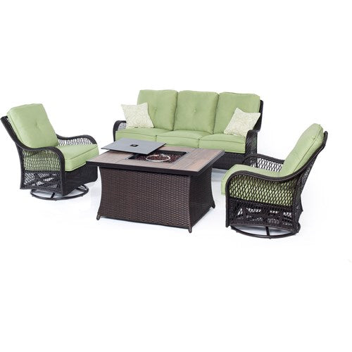 Hanover - Orleans FP Seating Set: 2 Swivel Gliders, Sofa, FP Comfortable w/WoodGrain Tile - Brown/Green-United Backyard