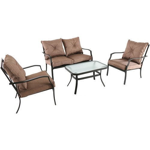 Hanover - Palm Bay 4pc Steel Seating Set: Loveseat, 2 Side Chairs, Coffee Table - Steel/Tan-United Backyard