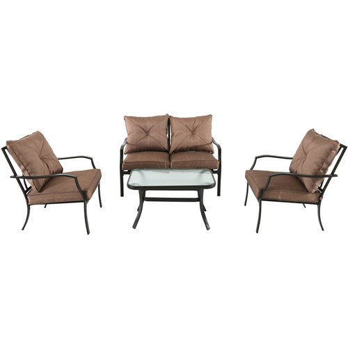 Hanover - Palm Bay 4pc Steel Seating Set: Loveseat, 2 Side Chairs, Coffee Table - Steel/Tan-United Backyard