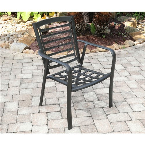 Hanover - Pemberton 3pc: 2 Alum Dining Chairs w/ Cushion and 1 30" Square Slat Table - Cast Ash/Gunmetal-United Backyard