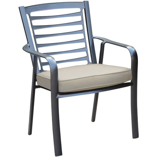 Hanover - Pemberton 3pc: 2 Alum Dining Chairs w/ Cushion and 1 30" Square Slat Table - Cast Ash/Gunmetal-United Backyard