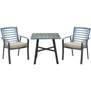 Hanover - Pemberton 3pc: 2 Alum Dining Chairs w/ Cushion and 1 30" Square Slat Table - Cast Ash/Gunmetal-United Backyard