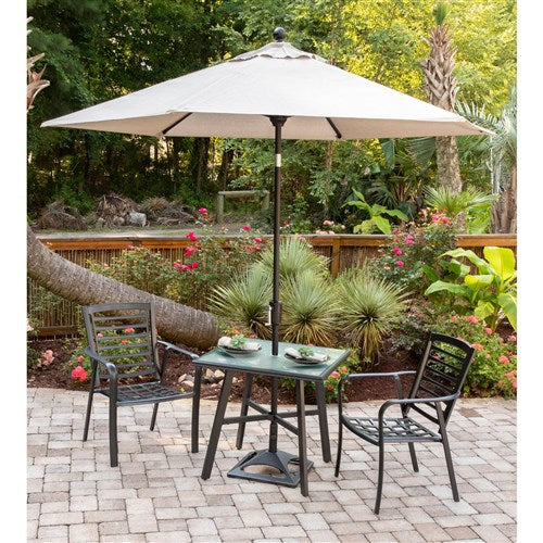 Hanover - Pemberton 3pc: 2 Aluminum Dining Chairs w/ Cushion and 1 30" Square Glass Table - Cast Ash/Gunmetal-United Backyard