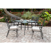Hanover - Pemberton 5pc: 4 Alum Dining Chairs w/ Cushion and 1 38" Sq Glass Table- Cast Ash/Gunmetal-United Backyard