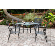 Hanover - Pemberton 5pc: 4 Alum Dining Chairs w/ Cushion and 1 38" Sq Glass Table- Cast Ash/Gunmetal-United Backyard