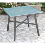 Hanover - Pemberton 5pc: 4 Alum Dining Chairs w/ Cushion and 1 38" Sq Glass Table- Cast Ash/Gunmetal-United Backyard