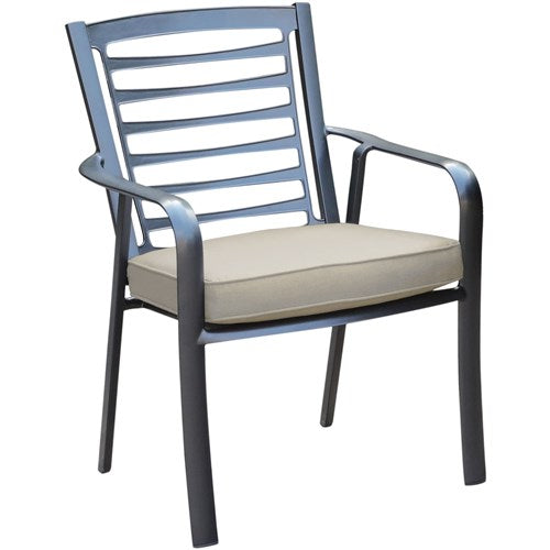 Hanover - Pemberton 5pc: 4 Alum Dining Chairs w/ Cushion and 1 38" Sq Glass Table- Cast Ash/Gunmetal-United Backyard