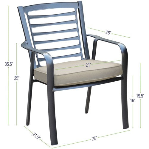Hanover - Pemberton 5pc: 4 Alum Dining Chairs w/ Cushion and 1 38" Sq Glass Table- Cast Ash/Gunmetal-United Backyard