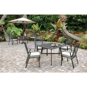 Hanover - Pemberton 5pc: 4 Alum Dining Chairs w/ Cushion and 1 38" Sq Slat Table - Cast Ash/Gunmetal-United Backyard