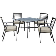 Hanover - Pemberton 5pc: 4 Alum Dining Chairs w/ Cushion and 1 38" Sq Slat Table - Cast Ash/Gunmetal-United Backyard