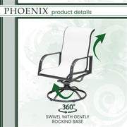 Hanover - Phoenix 5pc: 4 Alum Sling Swivel Rockers, 48" Round Glass Dining Table - White/Grey-United Backyard
