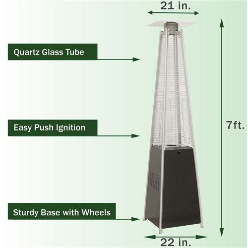 Hanover - Pyramid Flame Glass patio heater, 7' tall, propane, 42,000 BTU with Cover - Black-United Backyard