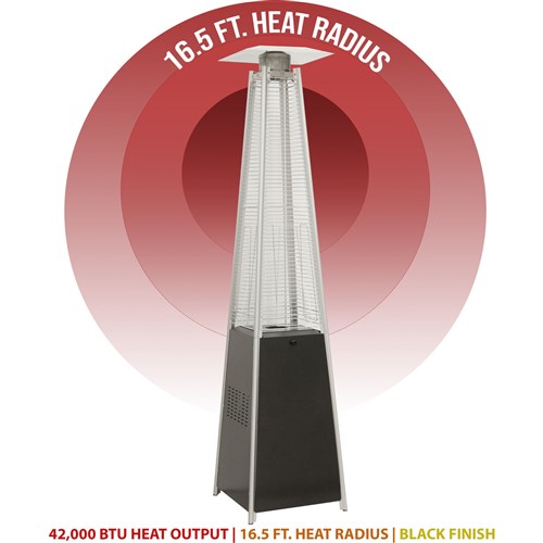 Hanover - Pyramid Flame Glass patio heater, 7' tall, propane, 42,000 BTU with Cover - Black-United Backyard