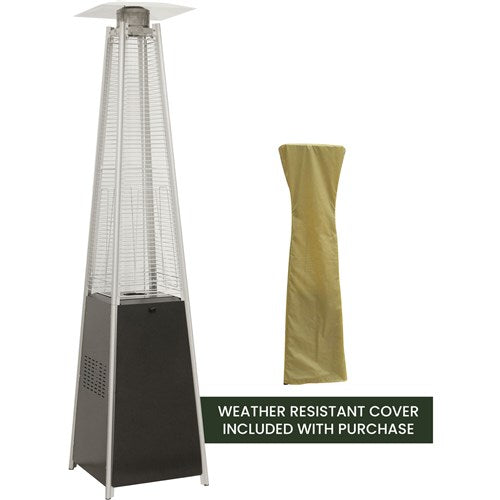 Hanover - Pyramid Flame Glass patio heater, 7" tall, propane, 42,000 BTU with Cover - Black/Tan-United Backyard