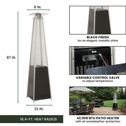 Hanover - Pyramid Patio Heater, 7' Tall, Propane Flame Glass, 42,000 BTU - Black-United Backyard