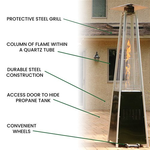 Hanover - Pyramid Patio Heater, 7' Tall, Propane Flame Glass, 42,000 BTU - Black-United Backyard