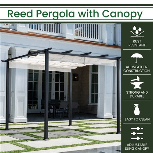 Hanover - Reed 7.6'x9.9'Aluminum and Steel Pergola - White/Gray-United Backyard