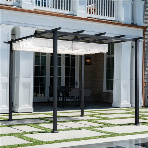 Hanover - Reed 7.6'x9.9'Aluminum and Steel Pergola - White/Gray-United Backyard