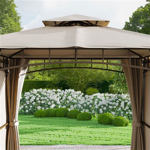 Hanover - Sahara 9.8'x9.8' Steel Soft Top Gazebo with Pop Out - Tan/Brown-United Backyard