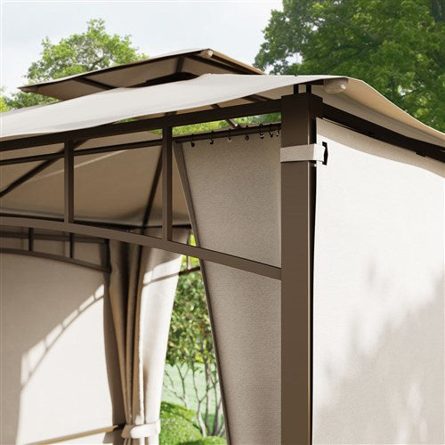 Hanover - Sahara 9.8'x9.8' Steel Soft Top Gazebo with Pop Out - Tan/Brown-United Backyard