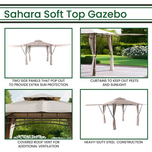 Hanover - Sahara 9.8'x9.8' Steel Soft Top Gazebo with Pop Out - Tan/Brown-United Backyard