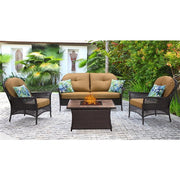 Hanover - San Marino 4pc Fire Pit Set with Tan Tile Top - Brown/Tan-United Backyard