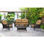 Hanover - San Marino 4pc Set: 1 Loveseat, 2 Side Chairs, 1 Coffee Table - Brown/Tan-United Backyard
