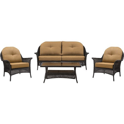 Hanover - San Marino 4pc Set: 1 Loveseat, 2 Side Chairs, 1 Coffee Table - Brown/Tan-United Backyard