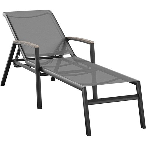 Hanover - Seaside Alum Chaise Lounge with Fauxwood Arms - Grey/Wood-United Backyard