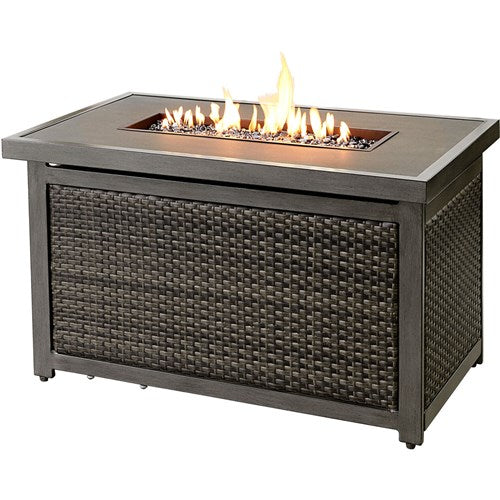 Hanover - Sedona 6pc Fire Pit Set: 2 Chairs, Sofa, 2 Ottomans, Slat Fire Pit - Tan/Charcoal-United Backyard