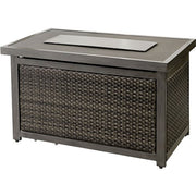 Hanover - Sedona 6pc Fire Pit Set: 2 Chairs, Sofa, 2 Ottomans, Slat Fire Pit - Tan/Charcoal-United Backyard