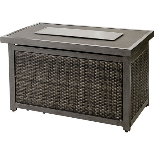 Hanover - Sedona 6pc Fire Pit Set: 2 Chairs, Sofa, 2 Ottomans, Slat Fire Pit - Tan/Charcoal-United Backyard