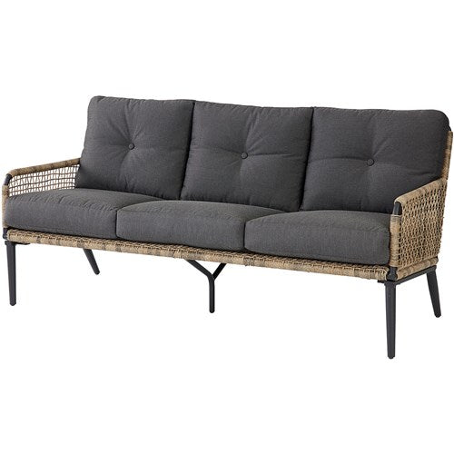 Hanover - Sedona 6pc Set: 2 Chairs, Sofa, 2 Ottomans, Glass Top Coffee Table - Tan/Charcoal-United Backyard