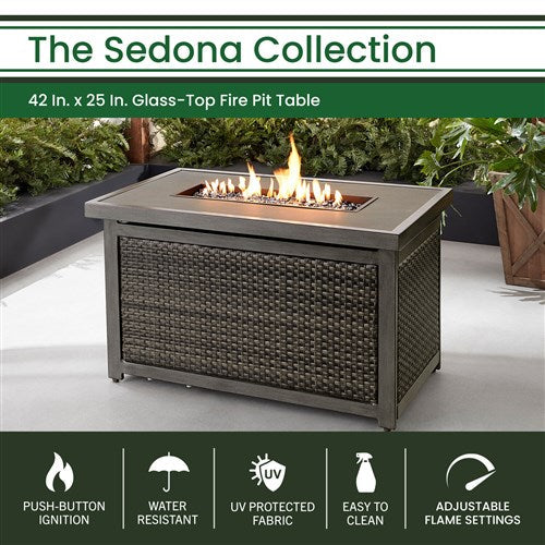 Hanover - Sedona Rectangle KD Gas Slat Top Fire Pit - Grey-United Backyard