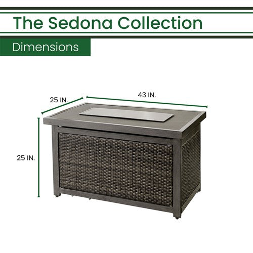 Hanover - Sedona Rectangle KD Gas Slat Top Fire Pit - Grey-United Backyard