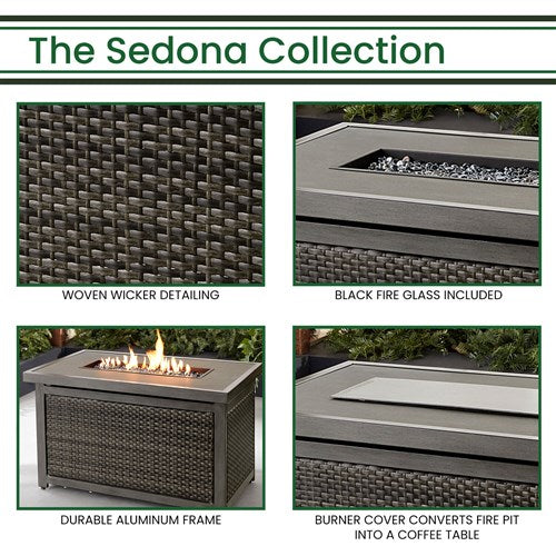 Hanover - Sedona Rectangle KD Gas Slat Top Fire Pit - Grey-United Backyard